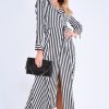 Clothing Rebellious Fashion | Black And White Stripe Wrap Maxi Dress - Adisyn