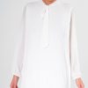 Clothing Rebellious Fashion | White Pleated Tie Neck Long Sleeve Swing Dress - Nickie