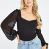 Clothing Rebellious Fashion | Black Sheer Puffed Sleeve Bodysuit - Victoria