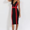 Clothing Rebellious Fashion | Black & Red Panelled Midi Dress - Unity