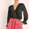 Clothing Rebellious Fashion | Black Plunge Lace Neckline Blouse - Harleigh