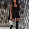 Clothing Rebellious Fashion | Black Wet Look Scoop Neck Bodycon Dress - Orena