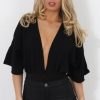 Clothing Rebellious Fashion | Florance Black Plunge Bodysuit