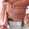 Clothing Rebellious Fashion | Pink Shirred Wrap Over Bardot Crop Top - Zuri