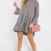 Clothing Rebellious Fashion | Grey Knit Plunge Flute Sleeve Shift Dress - Halsey