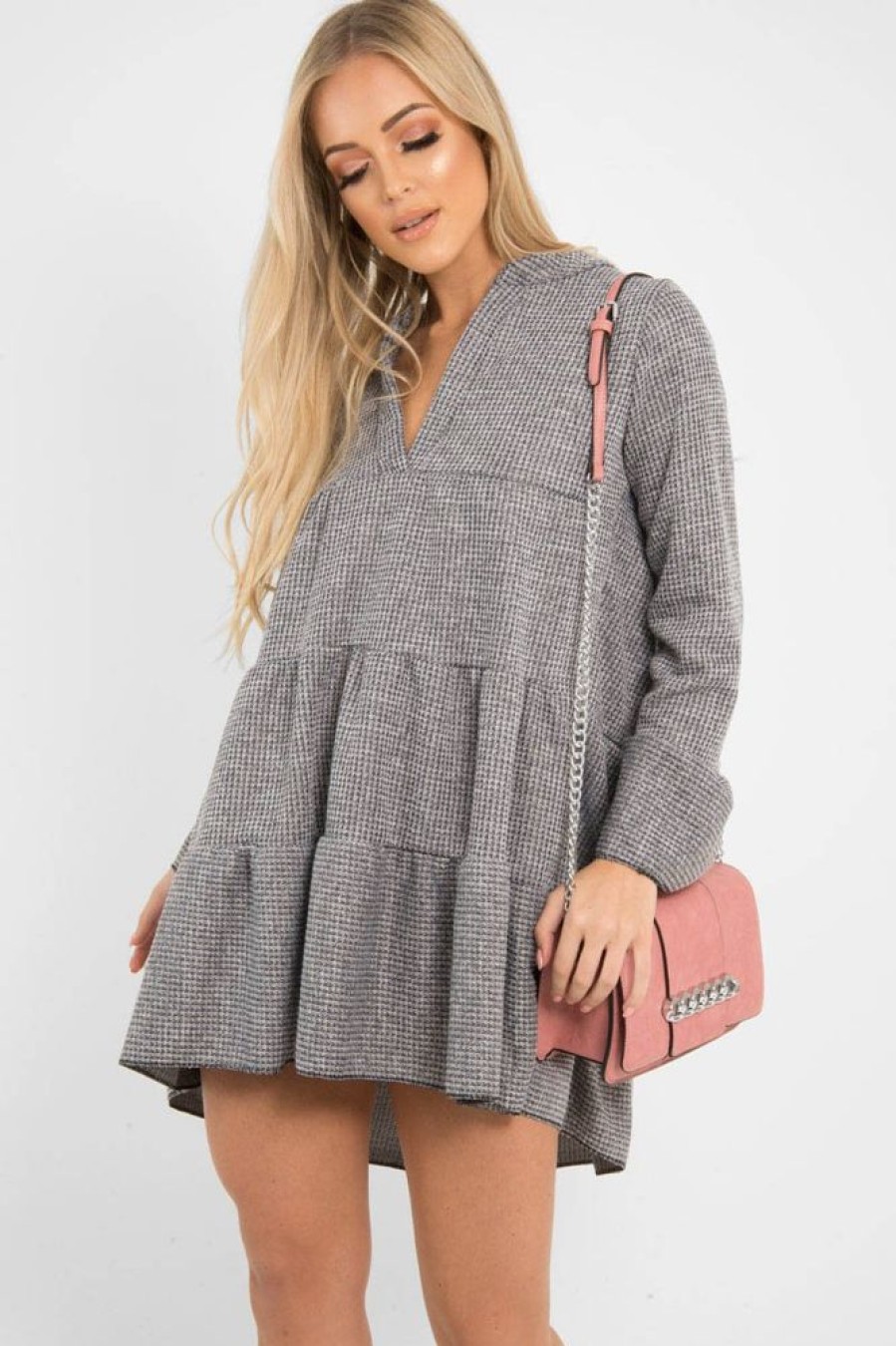 Clothing Rebellious Fashion | Grey Knit Plunge Flute Sleeve Shift Dress - Halsey