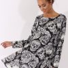 Clothing Rebellious Fashion | Black & White Halloween Sugar Skull Swing Dress - Calavera