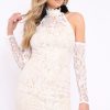 Clothing Rebellious Fashion | White Lace Halter Neck Dress - Jaslynn