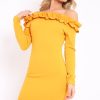 Clothing Rebellious Fashion | Mustard Ruffle Bardot Bodycon Dress - Alix