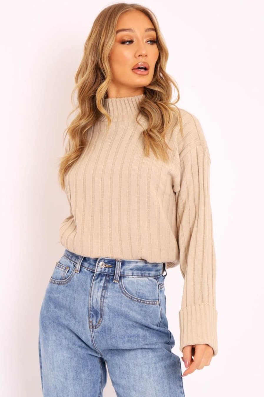 Clothing Rebellious Fashion | Stone Knit High Neck Jumper - Jaelynn