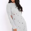 Clothing Rebellious Fashion | Grey Knit Distressed Jumper Dress - Cheryl