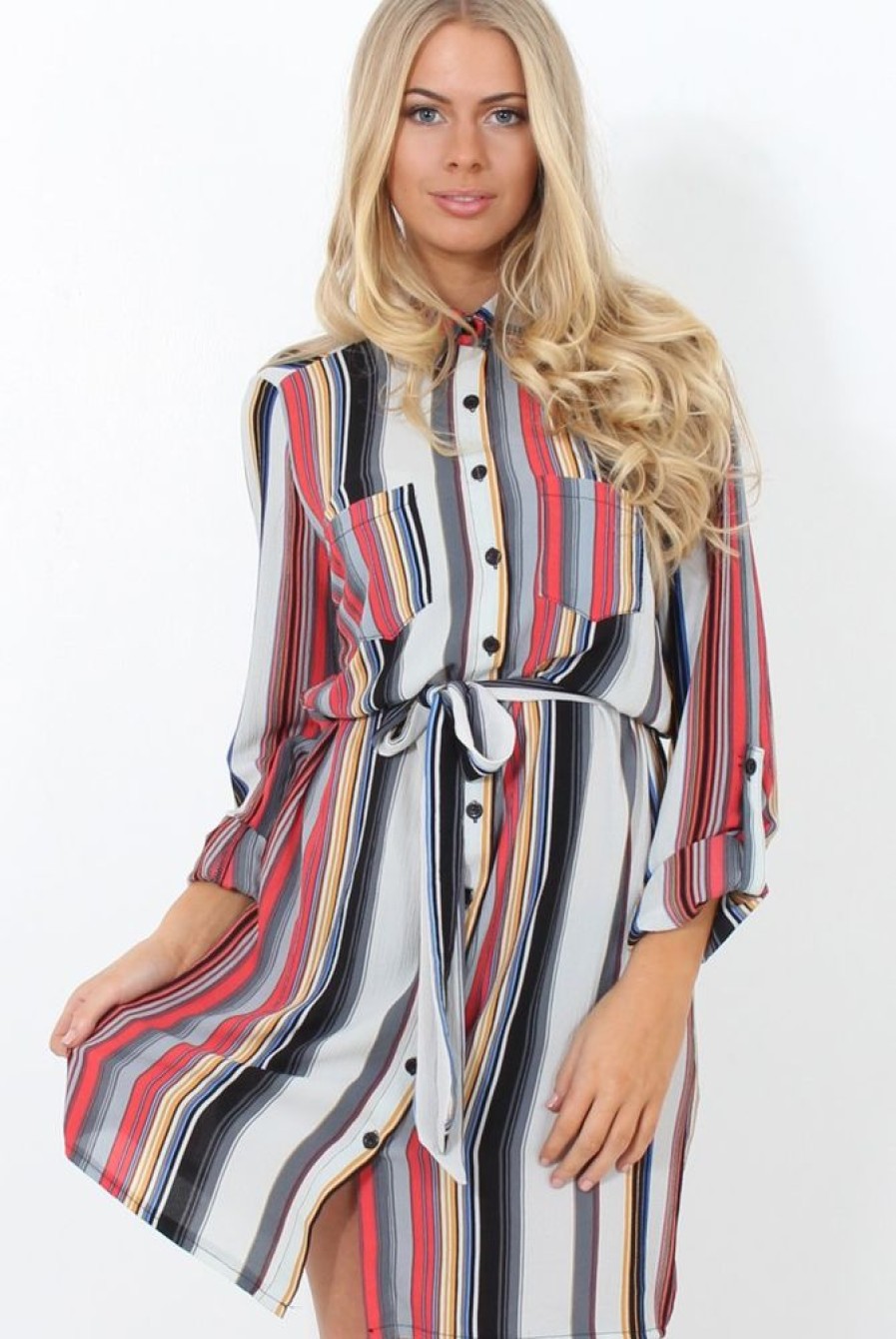 Clothing Rebellious Fashion | Danty Multi Coloured Stiped Shirt Dress