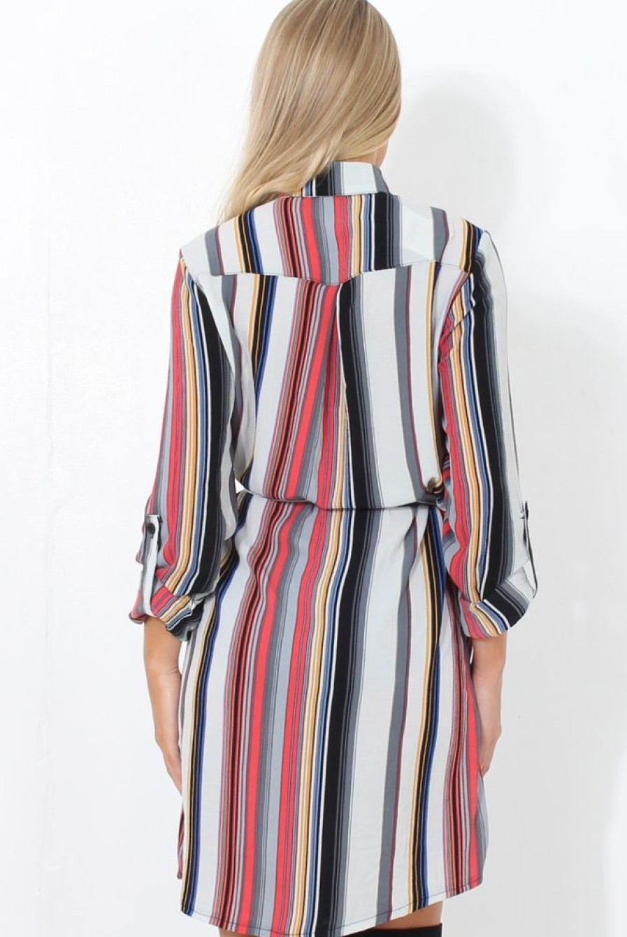 Clothing Rebellious Fashion | Danty Multi Coloured Stiped Shirt Dress