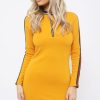 Clothing Rebellious Fashion | Mustard Bodycon Dress With Stripe Detail - Bryonna