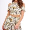 Clothing Rebellious Fashion | Cream Floral Cold Shoulder Open Back Co-Ord - Annie