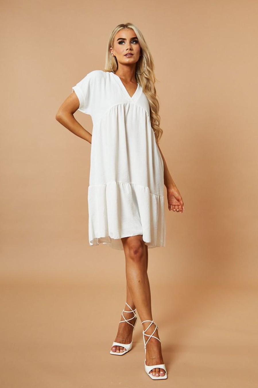 Clothing Rebellious Fashion | White V-Neck Tiered Frill Mini Dress - Kate