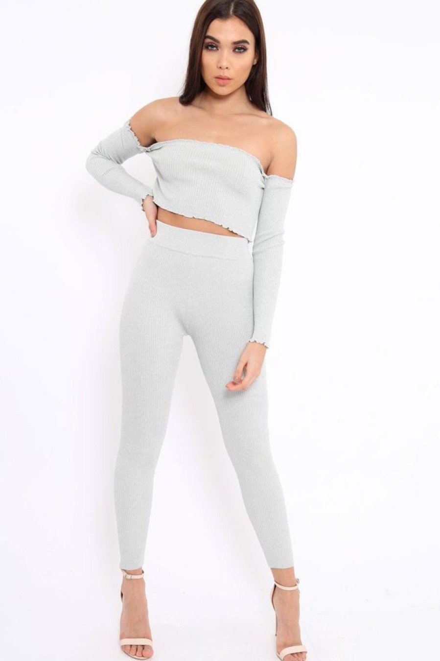 Clothing Rebellious Fashion | Silver Shimmery Ribbed Knit Co-Ord - Luna