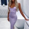 Clothing Rebellious Fashion | Lilac Satin Cowl Neck Midi Bodycon Dress - Liliana