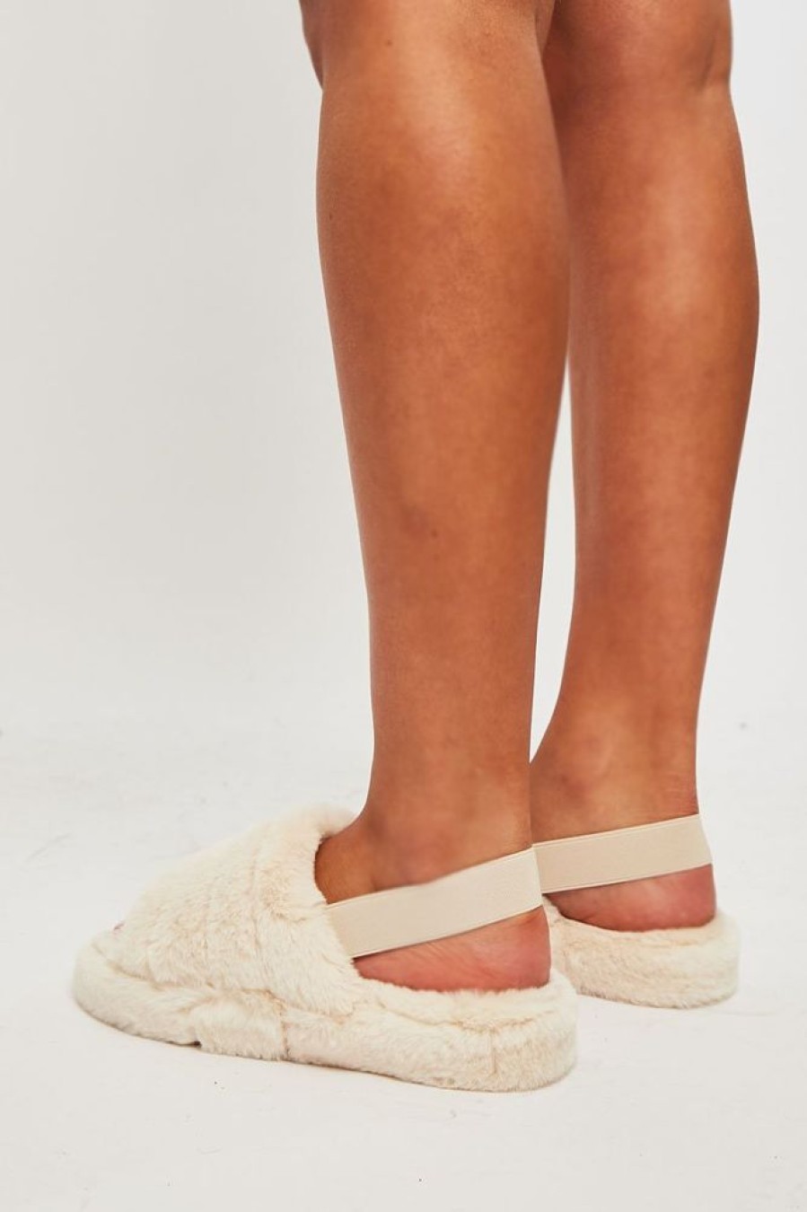 Shoes Rebellious Fashion | Beige Fluffy Strap Sliders - Naria