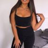 Clothing Rebellious Fashion | Black Lurex Glitter Crop Top Flared Trouser Co-Ord - Niasia