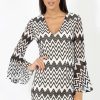 Clothing Rebellious Fashion | Black & White Crochet Flare Sleeve Dress - Kady