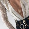 Clothing Rebellious Fashion | White Gold Sequin Plunge Bodysuit - Dreah