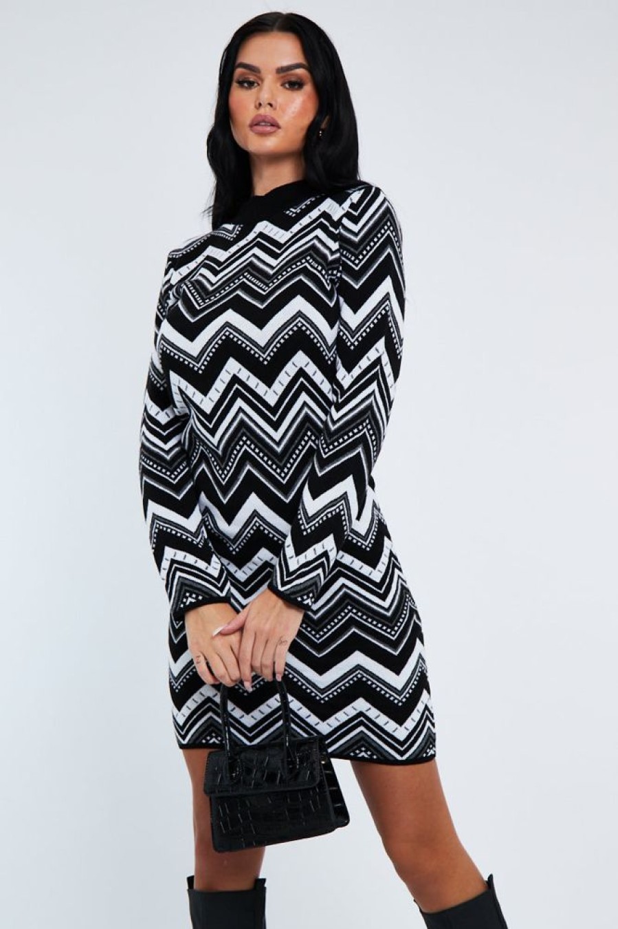 Clothing Rebellious Fashion | Black Aztec Print Knit Dress - Gira