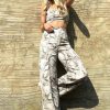 Clothing Rebellious Fashion | Beige Marble Halter Crop Trouser Co-Ord - Delta