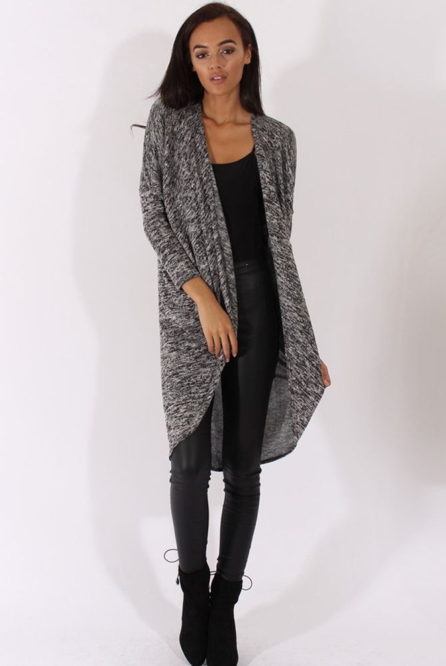 Clothing Rebellious Fashion | Marl Grey Dipped Hem Cardigan - Rosalinda