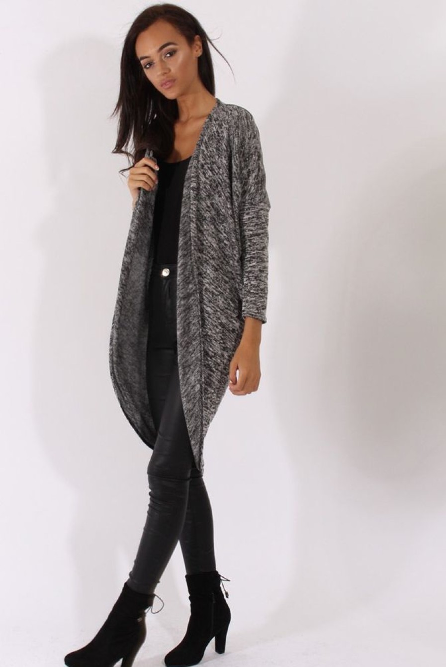 Clothing Rebellious Fashion | Marl Grey Dipped Hem Cardigan - Rosalinda