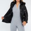 Clothing Rebellious Fashion | Black Wet Look Reversible Fur Hood Puffer Jacket - Zadie