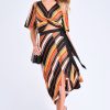 Clothing Rebellious Fashion | Multi Stripe Wrap Front Crop Top And Belted Midi Skirt Co-Ord - Cayli