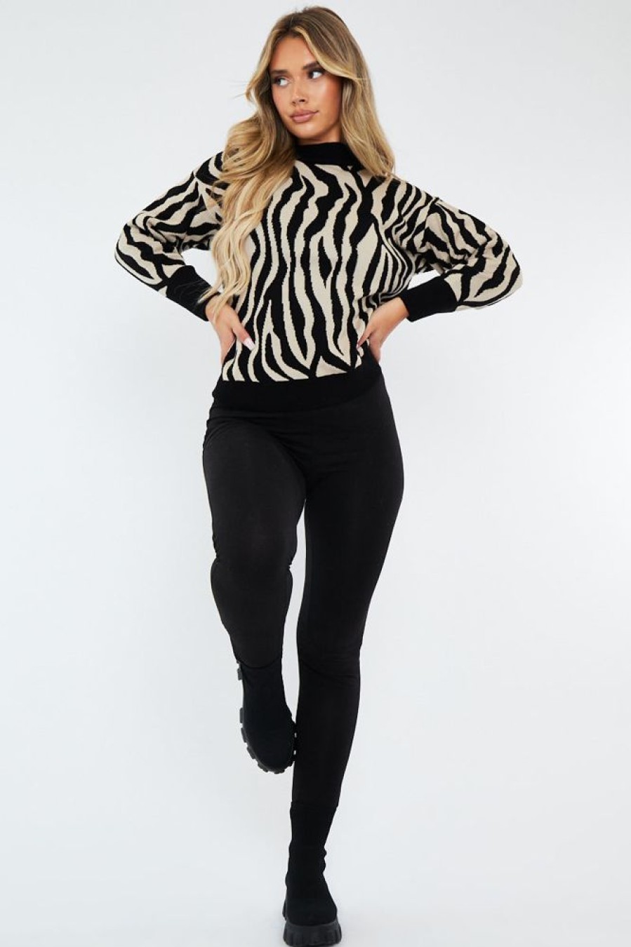 Clothing Rebellious Fashion | Beige Zebra Print Jumper - Tylin