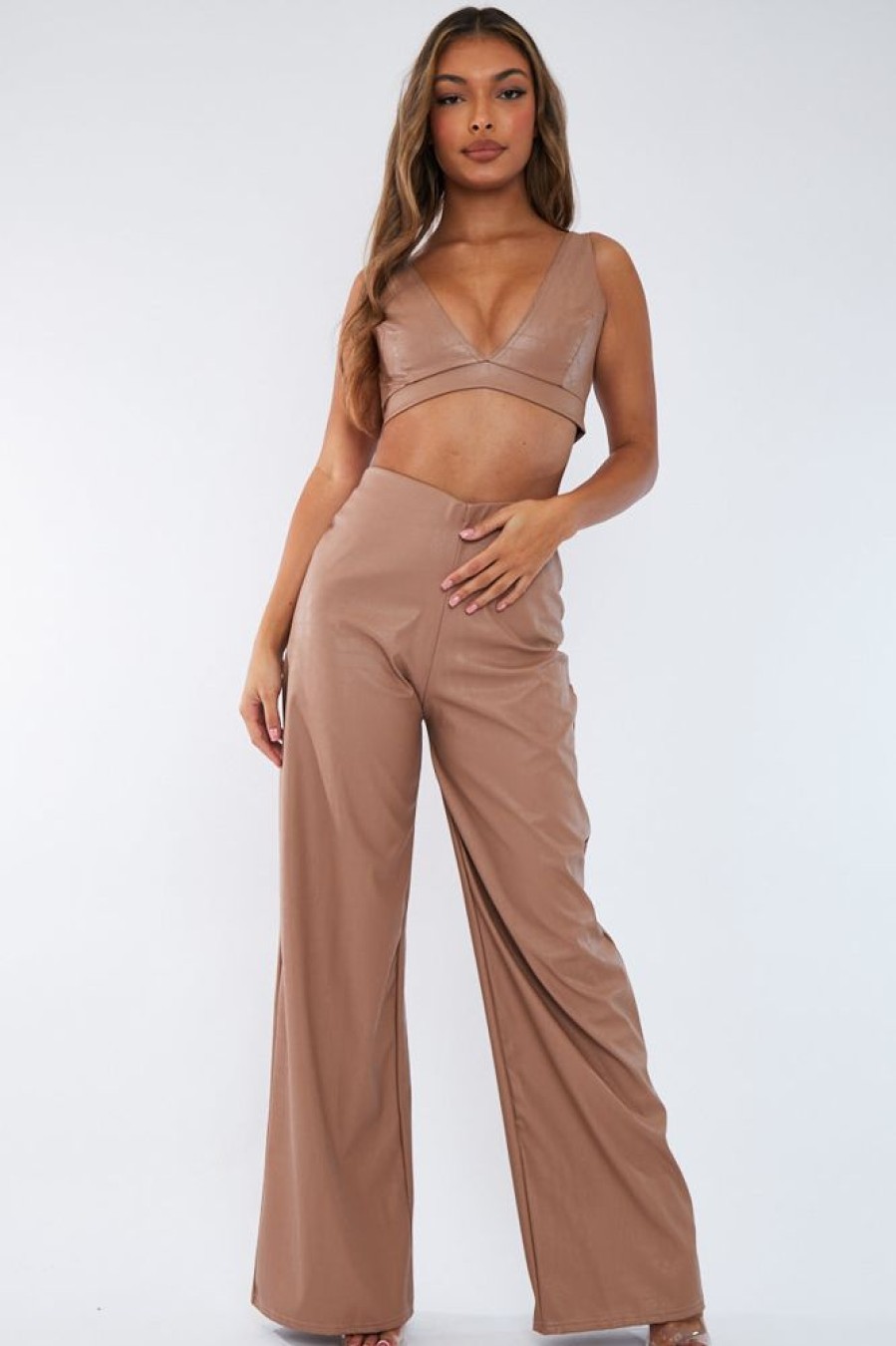 Clothing Rebellious Fashion | Tan Pu Croc Leather Straight Leg Trousers - Sevyn