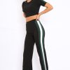 Clothing Rebellious Fashion | Black With Green And White Side Stripe Co-Ord - Michelle