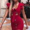 Clothing Rebellious Fashion | Red Tie Button Front Bodycon Dress - Aaira