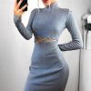 Clothing Rebellious Fashion | Grey Ribbed Cut Out Lace Jumper Dress - Cierra