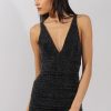 Clothing Rebellious Fashion | Black & Silver Ruched Side Dress - Kaity