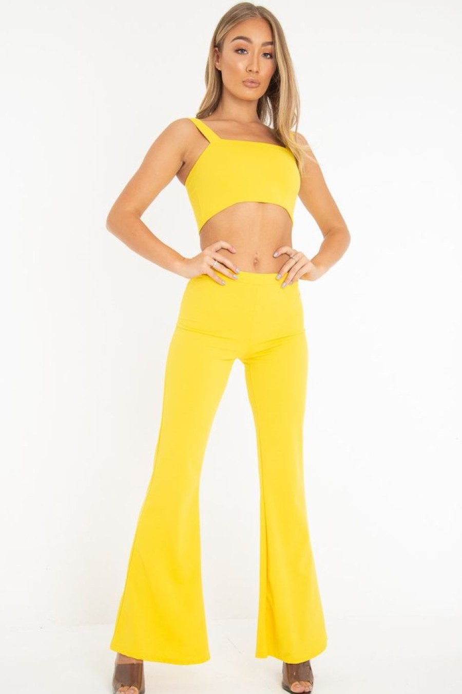 Clothing Rebellious Fashion | Yellow Crop Top And Trousers Co-Ord Set - Kimmy