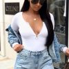 Clothing Rebellious Fashion | White Ribbed Ring Zip Bodysuit - Odessie