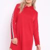 Clothing Rebellious Fashion | Red Sleeve Sports Trim Curve Hem Jumper Dress - Dixie