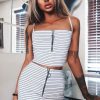 Clothing Rebellious Fashion | White Stripe Ring Zip Front Mini Skirt And Bralet - Rosi