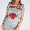 Clothing Rebellious Fashion | Grey Forever Flying High Distressed T-Shirt Dress - Reiley