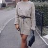 Clothing Rebellious Fashion | Beige Distressed Cable Knit Jumper Dress - Abea