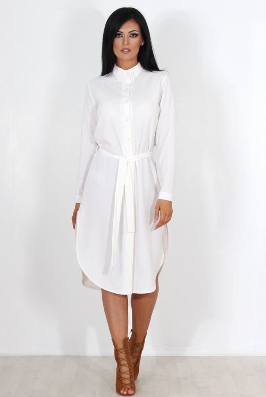 Clothing Rebellious Fashion | Cori White Split Shirt Dress