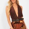 Clothing Rebellious Fashion | Copper Black Plunge Cross Back Bodysuit - Jolina