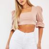 Clothing Rebellious Fashion | Nude Square Neck Open Back Crop Top - Faisa