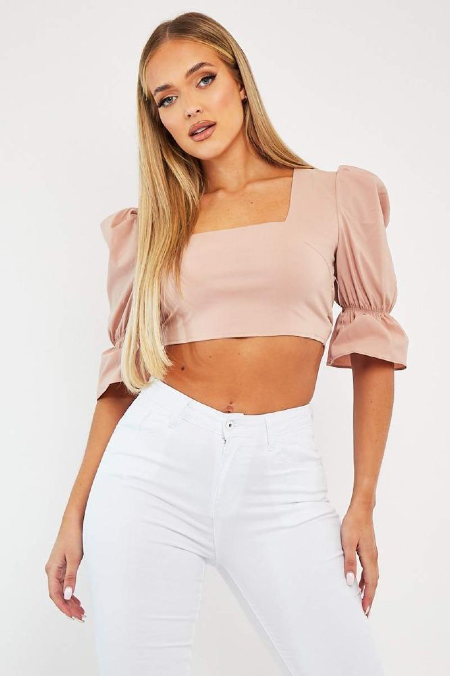 Clothing Rebellious Fashion | Nude Square Neck Open Back Crop Top - Faisa