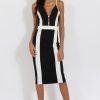 Clothing Rebellious Fashion | Black & White Panelled Midi Dress - Unity