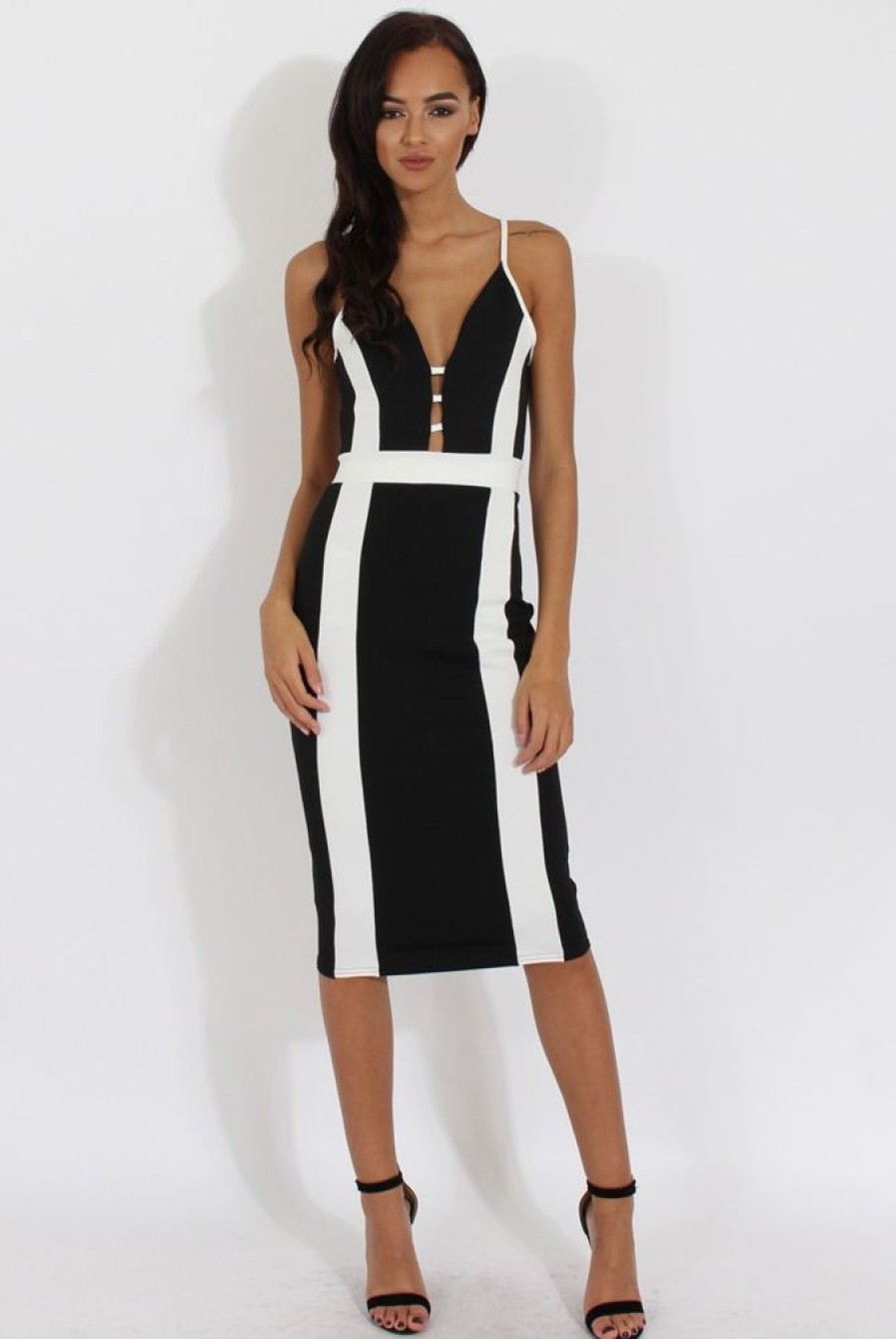 Clothing Rebellious Fashion | Black & White Panelled Midi Dress - Unity